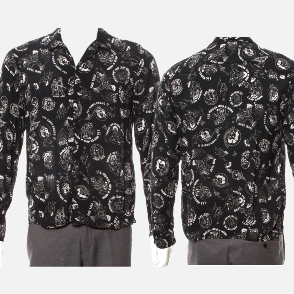ALLSAINTS  Feels LS black Graphic Shirt Men’s  Long Sleeve NWT 100% Viscous